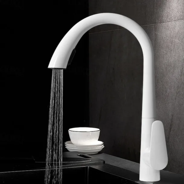 Kitchen Faucet with Pull-out Spray 360° Rotated Single Handle One Hole Minimalist Modern Contemporary Kitchen Taps