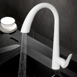 Kitchen Faucet with Pull-out Spray 360° Rotated Single Handle One Hole Minimalist Modern Contemporary Kitchen Taps