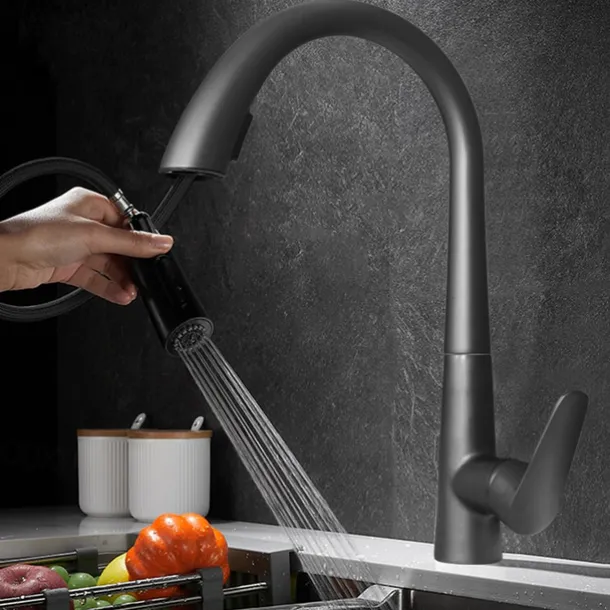 Kitchen Faucet with Pull-out Spray 360° Rotated Single Handle One Hole Minimalist Modern Contemporary Kitchen Taps
