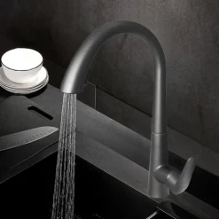 Kitchen Faucet with Pull-out Spray 360° Rotated Single Handle One Hole Minimalist Modern Contemporary Kitchen Taps