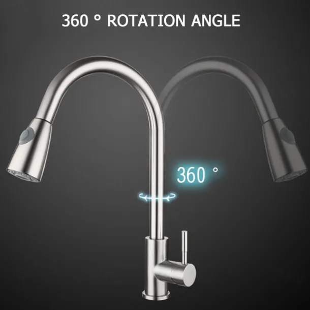 Kitchen Faucet with Pull-out Sprayer,Brushed Nickell Rotatable 304 Stainless Steel High Arc Single Handle One Hole Kitchen Taps