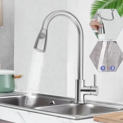Kitchen Faucet with Pull-out Sprayer,Brushed Nickell Rotatable 304 Stainless Steel High Arc Single Handle One Hole Kitchen Taps