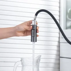 Kitchen Faucet with Pull-out Spray,Single Handle One Hole 2-modes Brass Kitchen Taps