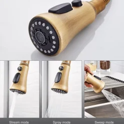Kitchen Faucet with Sprayer,Antique Brass Pull-out 3-Function Outlet Mode Single Handle One Hole Sink Kitchen Taps with Soap Dispenser or Drain