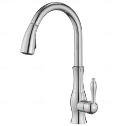 Kitchen Faucet with Sprayer Vessel Installation Nickel Brushed/Electroplated One Hole Widespread Pull Out/High Arc, Brass Kitchen Faucet Contain with Cold and Hot Water
