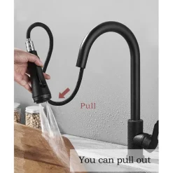 Kitchen Faucet with Sprayer,Matte Black Brass 4-Function Single Handle One Hole Button Design Pull-out / Pull-down Centerset Contemporary Kitchen Taps(with Soap Dispenser)