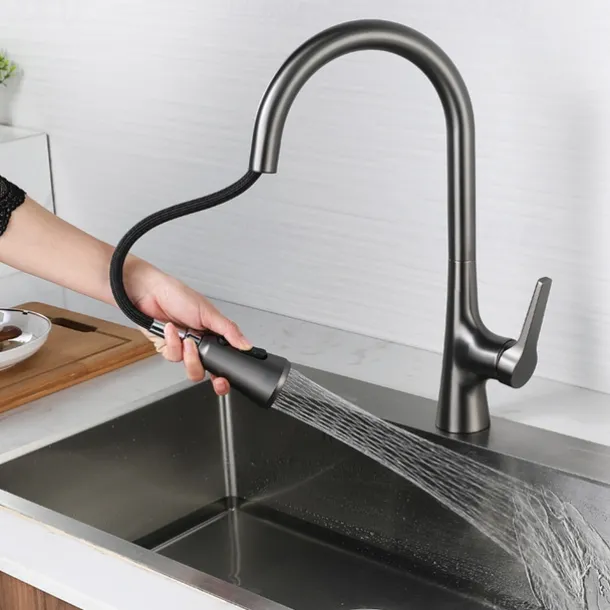 Kitchen Faucet with Sprayer,Pull-out 3-Function Button Design Single Handle One Hole Tall High Arc Modern Contemporary Kitchen Taps