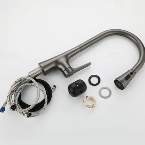 Kitchen Faucet with Sprayer,Pull-out 3-Function Button Design Single Handle One Hole Tall High Arc Modern Contemporary Kitchen Taps