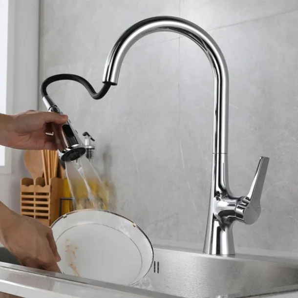 Kitchen Faucet with Sprayer,Pull-out 3-Function Button Design Single Handle One Hole Tall High Arc Modern Contemporary Kitchen Taps