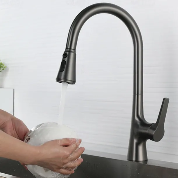 Kitchen Faucet with Sprayer,Pull-out 3-Function Button Design Single Handle One Hole Tall High Arc Modern Contemporary Kitchen Taps