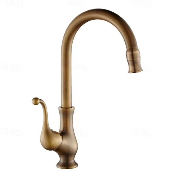Kitchen Faucet,Antique Brass Single Handle One Hole Standard Spout Centerset Contemporary Rotatable Kitchen Taps with Cold and Hot Switch