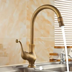 Kitchen Faucet,Antique Brass Single Handle One Hole Standard Spout Centerset Contemporary Rotatable Kitchen Taps with Cold and Hot Switch