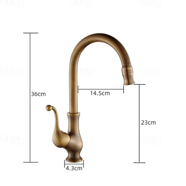 Kitchen Faucet,Antique Brass Single Handle One Hole Standard Spout Centerset Contemporary Rotatable Kitchen Taps with Cold and Hot Switch