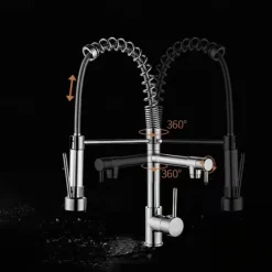 Kitchen Faucet,Brass Chrome Deck Mounted Pullout Spray Contemporary Kitchen Taps with Hot and Cold Switch