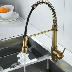 Kitchen Faucet,Brass Pull-out/Pull-down Rotatable Single Handle One Hole Multi-function Water Mode Brass Kitchen Taps with Soap Dispenser
