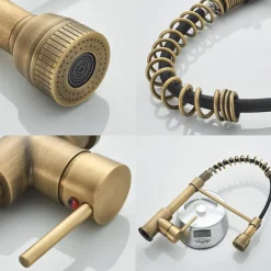 Kitchen Faucet,Brass Pull-out/Pull-down Rotatable Single Handle One Hole Multi-function Water Mode Brass Kitchen Taps with Soap Dispenser