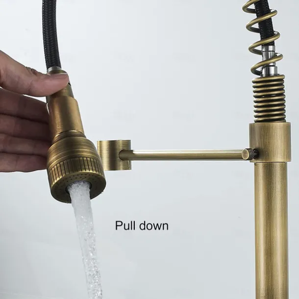 Kitchen Faucet,Brass Pull-out/Pull-down Rotatable Single Handle One Hole Multi-function Water Mode Brass Kitchen Taps with Soap Dispenser