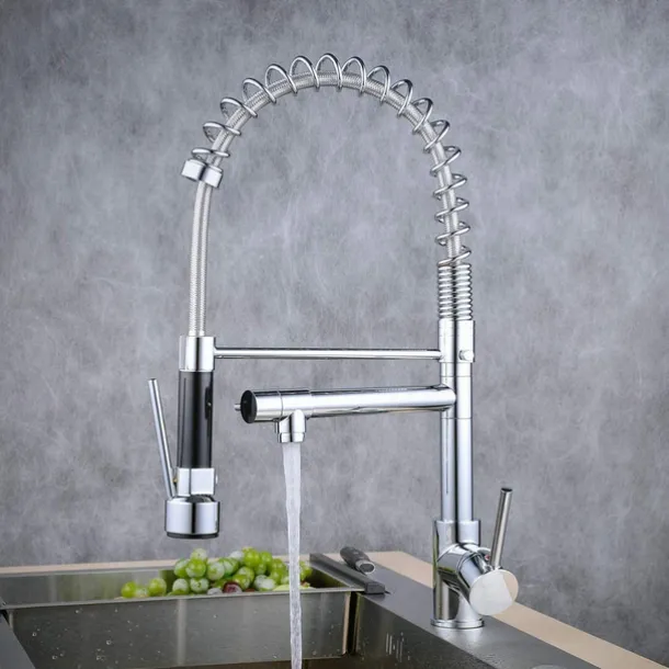 Kitchen Faucet,Brass Rotatable Pull-out/Pull-down Multi-function Oil-rubbed Bronze Finish Single Handle Two Holes Kitchen Taps