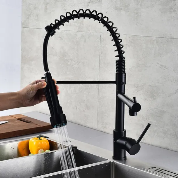 Kitchen Faucet,Brass Rotatable Pull-out/Pull-down Multi-function Oil-rubbed Bronze Finish Single Handle Two Holes Kitchen Taps