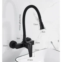 Kitchen Faucet,Brass Wall Mounted Single Handle Two Holes Bendable Rotatable Kitchen Taps