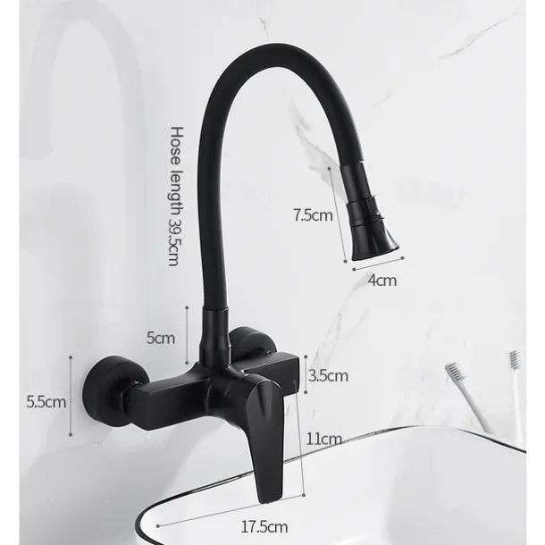 Kitchen Faucet,Brass Wall Mounted Single Handle Two Holes Bendable Rotatable Kitchen Taps