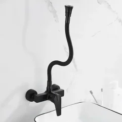 Kitchen Faucet,Brass Wall Mounted Single Handle Two Holes Bendable Rotatable Kitchen Taps