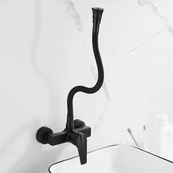 Kitchen Faucet,Brass Wall Mounted Single Handle Two Holes Bendable Rotatable Kitchen Taps