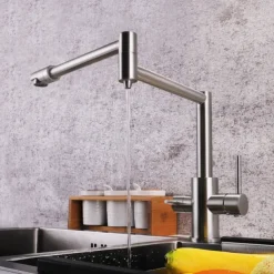 Kitchen Faucet,Foldable Single Handle One Hole Electroplated Pot Filler Centerset Modern Contemporary Kitchen Taps(Black/Brush Nickel)