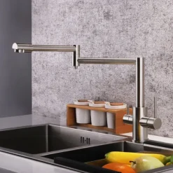 Kitchen Faucet,Foldable Single Handle One Hole Electroplated Pot Filler Centerset Modern Contemporary Kitchen Taps(Black/Brush Nickel)