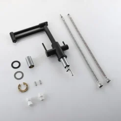 Kitchen Faucet,Foldable Single Handle One Hole Electroplated Pot Filler Centerset Modern Contemporary Kitchen Taps(Black/Brush Nickel)