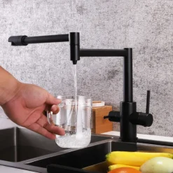 Kitchen Faucet,Foldable Single Handle One Hole Electroplated Pot Filler Centerset Modern Contemporary Kitchen Taps(Black/Brush Nickel)