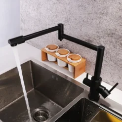 Kitchen Faucet,Foldable Single Handle One Hole Electroplated Pot Filler Centerset Modern Contemporary Kitchen Taps(Black/Brush Nickel)