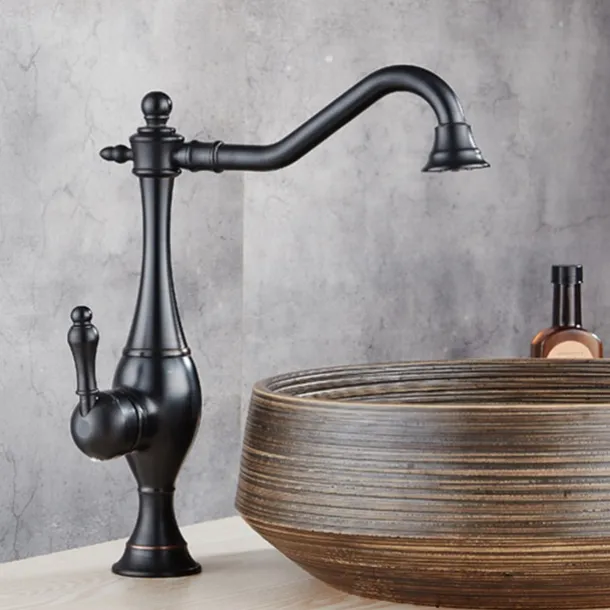 Kitchen Faucet,High Arc Single Handle One Hole Rotatable Standard Spout Retro Kitchen Taps(Antique Brass/ORB)