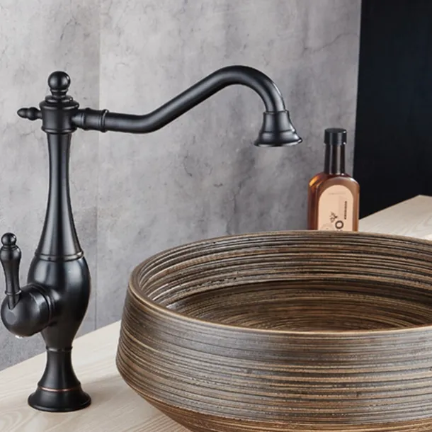 Kitchen Faucet,High Arc Single Handle One Hole Rotatable Standard Spout Retro Kitchen Taps(Antique Brass/ORB)