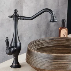 Kitchen Faucet,High Arc Single Handle One Hole Rotatable Standard Spout Retro Kitchen Taps(Antique Brass/ORB)