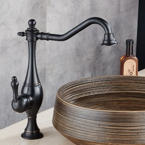 Kitchen Faucet,High Arc Single Handle One Hole Rotatable Standard Spout Retro Kitchen Taps(Antique Brass/ORB)