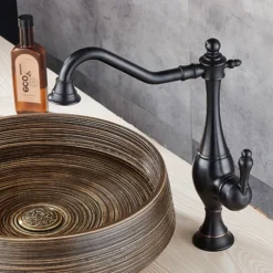 Kitchen Faucet,High Arc Single Handle One Hole Rotatable Standard Spout Retro Kitchen Taps(Antique Brass/ORB)