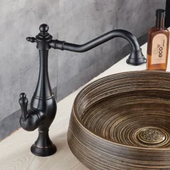 Kitchen Faucet,High Arc Single Handle One Hole Rotatable Standard Spout Retro Kitchen Taps(Antique Brass/ORB)