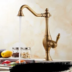 Kitchen Faucet,High Arc Single Handle One Hole Rotatable Standard Spout Retro Kitchen Taps(Antique Brass/ORB)