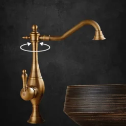 Kitchen Faucet,High Arc Single Handle One Hole Rotatable Standard Spout Retro Kitchen Taps(Antique Brass/ORB)