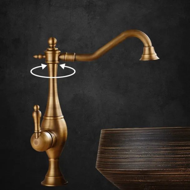 Kitchen Faucet,High Arc Single Handle One Hole Rotatable Standard Spout Retro Kitchen Taps(Antique Brass/ORB)