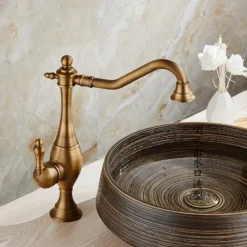 Kitchen Faucet,High Arc Single Handle One Hole Rotatable Standard Spout Retro Kitchen Taps(Antique Brass/ORB)