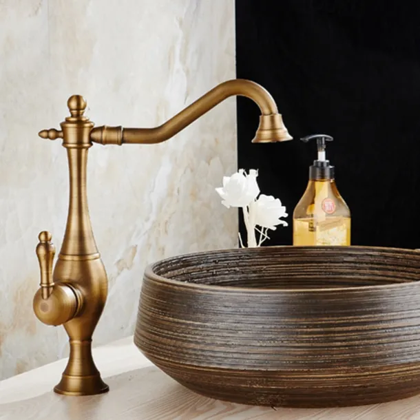 Kitchen Faucet,High Arc Single Handle One Hole Rotatable Standard Spout Retro Kitchen Taps(Antique Brass/ORB)