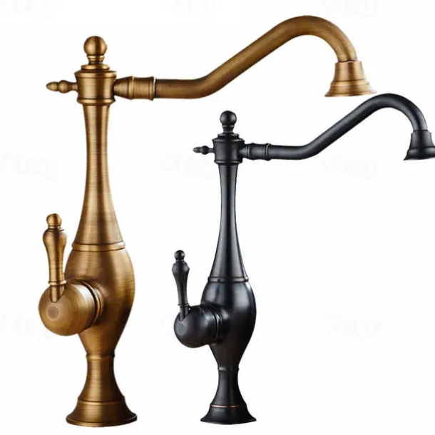 Kitchen Faucet,High Arc Single Handle One Hole Rotatable Standard Spout Retro Kitchen Taps(Antique Brass/ORB)