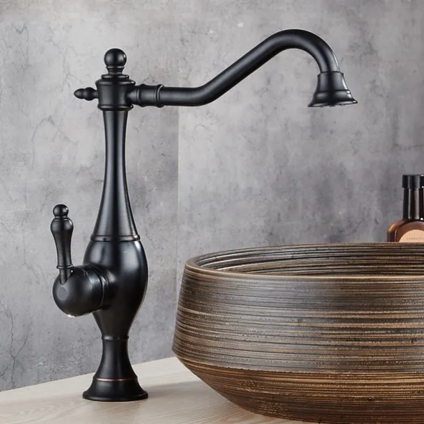 Kitchen Faucet,High Arc Single Handle One Hole Rotatable Standard Spout Retro Kitchen Taps(Antique Brass/ORB)