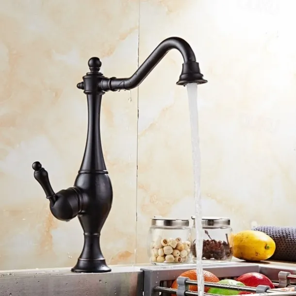 Kitchen Faucet,High Arc Single Handle One Hole Rotatable Standard Spout Retro Kitchen Taps(Antique Brass/ORB)