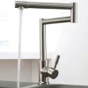 Kitchen Faucet,Modern Style Stainless Steel Single Handle One Hole Nickel Brushed Pot Filler Deck Mounted Retro Kitchen Taps With Hot and Cold Water