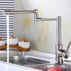 Kitchen Faucet,Modern Style Stainless Steel Single Handle One Hole Nickel Brushed Pot Filler Deck Mounted Retro Kitchen Taps With Hot and Cold Water