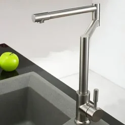 Kitchen Faucet,Modern Style Stainless Steel Single Handle One Hole Nickel Brushed Pot Filler Deck Mounted Retro Kitchen Taps With Hot and Cold Water