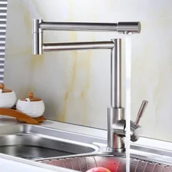 Kitchen Faucet,Modern Style Stainless Steel Single Handle One Hole Nickel Brushed Pot Filler Deck Mounted Retro Kitchen Taps With Hot and Cold Water